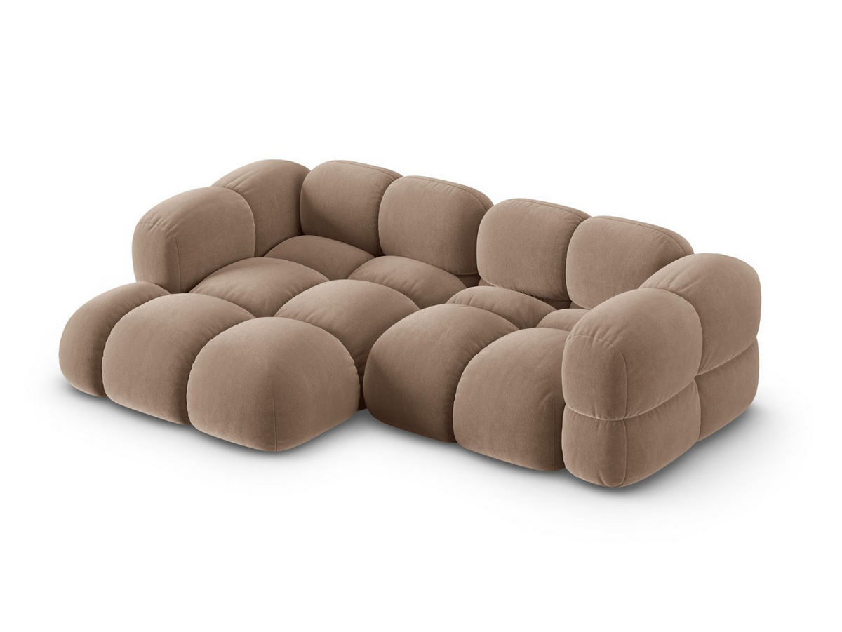 ECKSOFA links Loretto aus Samt dunkelbeige 3 Sitzplätze - Mokka, Textil (147/250cm) - Cosmopolitan Design