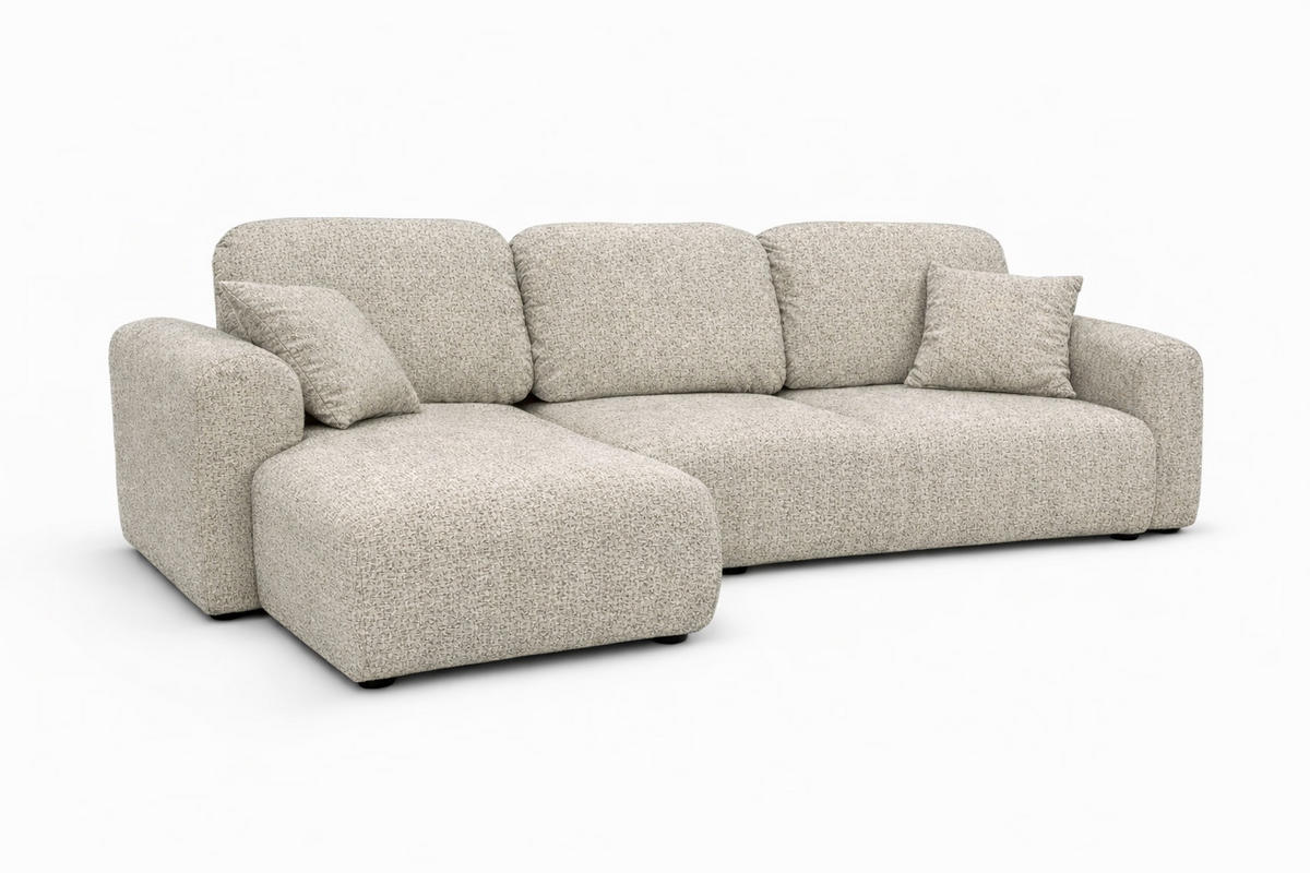 ECKSOFA Mit Schlaffunktion Und Bettkasten, Sofa L-Form Bingo L, Chenille-Stoff Artico, Nata, Links - Beige, Holz (250/142cm) - Kaiser Möbel