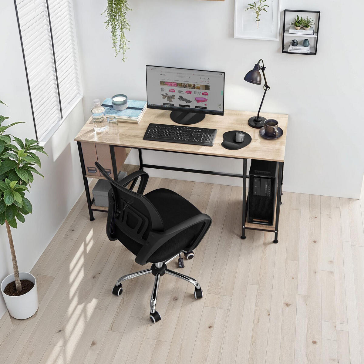COMPUTER-SCHREIBTISCH Stoke,137 x 55 x 75 cm,Industrial Holz hell, Eiche Sonoma - Naturfarben, Holz (137/55/75cm) - tectake