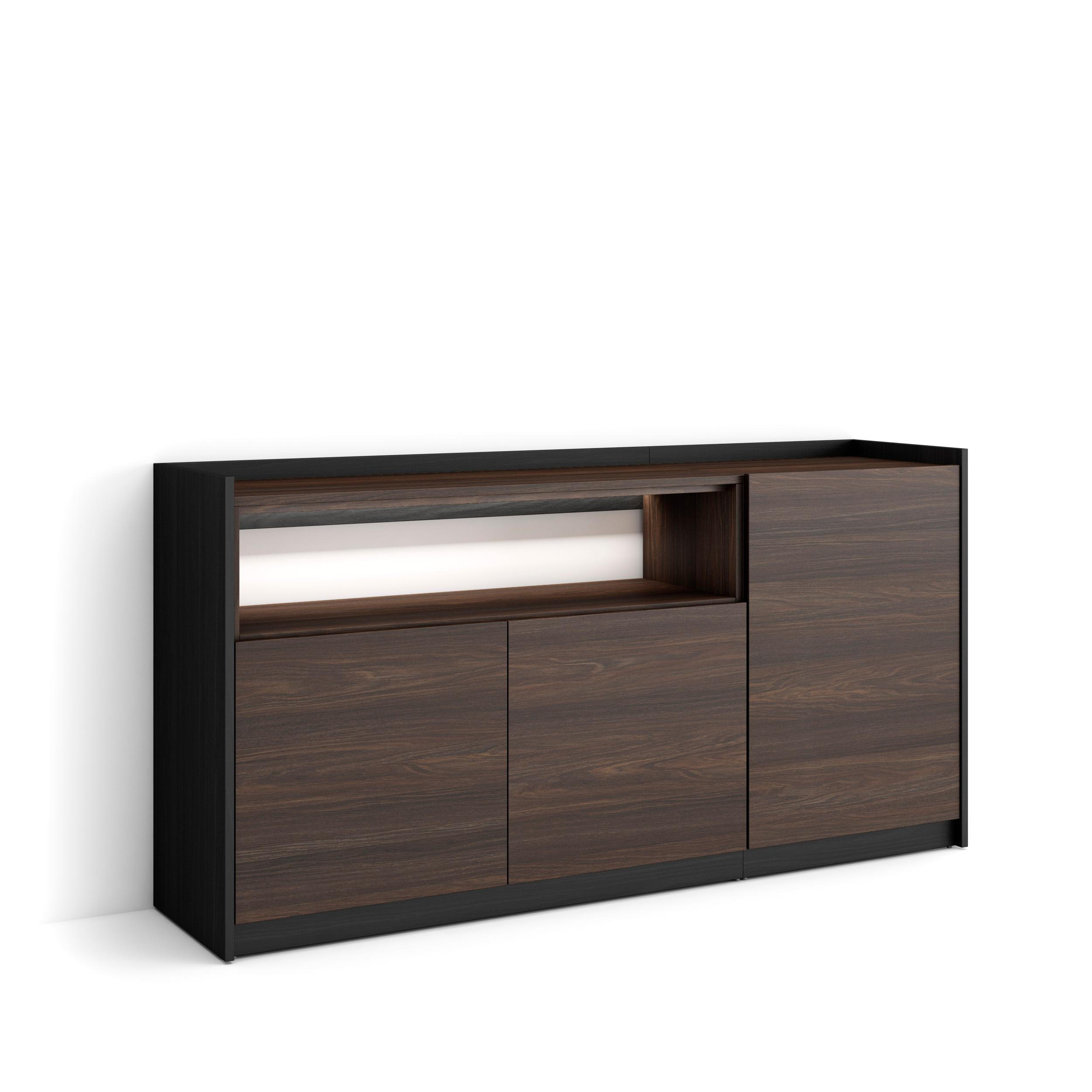 SIDEBOARD, Dunkler Eiche und Schwarz, 156/37/80cm, mit Led - Dunkelbraun, Holzwerkstoff (156/80/37cm) - Skraut Home