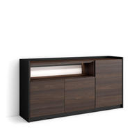 SIDEBOARD, Dunkler Eiche und Schwarz, 156/37/80cm, mit Led - Dunkelbraun, Holzwerkstoff (156/80/37cm) - Skraut Home