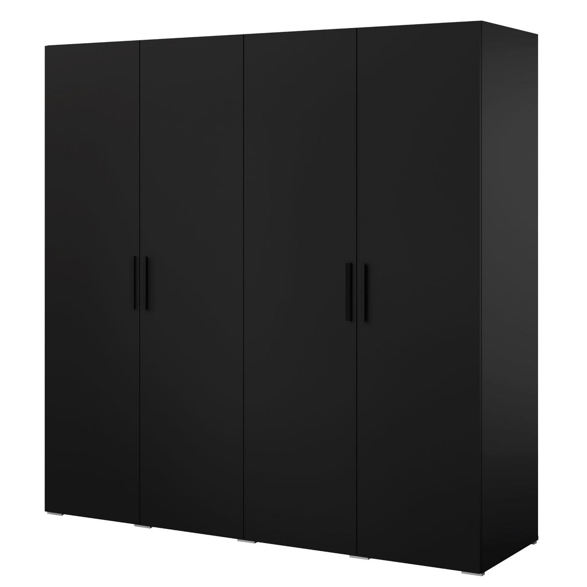 DREHTÜRENSCHRANK Napoli 4D 200 Schwarz (schwarzer oder goldener Griff) - Silberfarben/Schwarz, Holzwerkstoff/Kunststoff (200/35/60cm) - mzm24