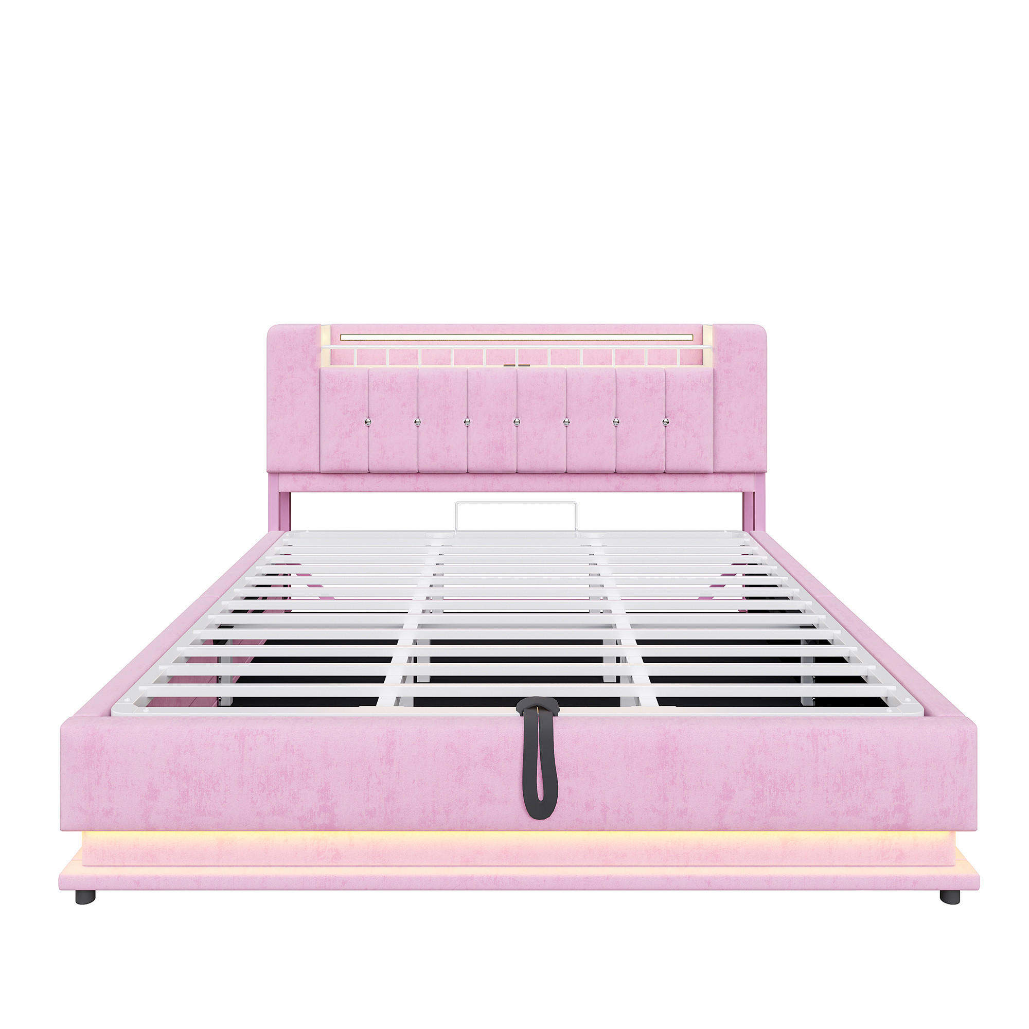 POLSTERBETT Rosa Liegefläche 180/200 cm, Hydraulischer Bettkasten, LED-Beleuchtung, USB-Anschluss, Samtbezug, Ohne Matratze - Pink, Textil - PANGIVO