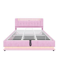 POLSTERBETT Rosa Liegefläche 180/200 cm, Hydraulischer Bettkasten, LED-Beleuchtung, USB-Anschluss, Samtbezug, Ohne Matratze - Pink, Textil - PANGIVO