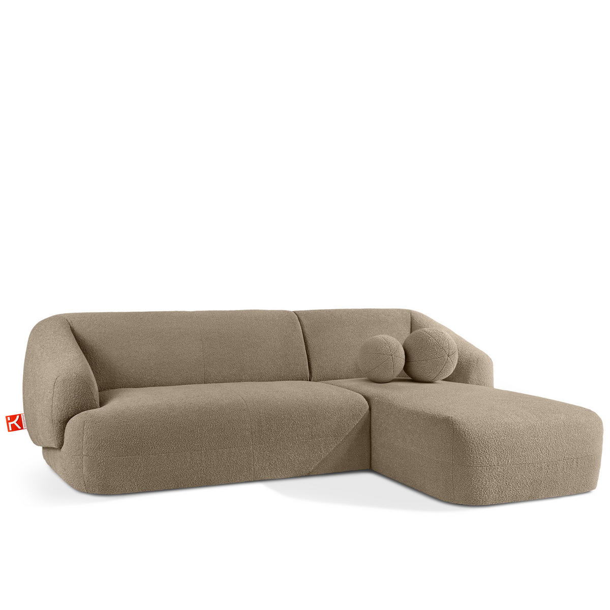 ECKSOFA RECHTS VIRA, Beige, Bouclé - Beige/Schwarz, Holz/Holzwerkstoff (300/160cm) - KONSIMO®