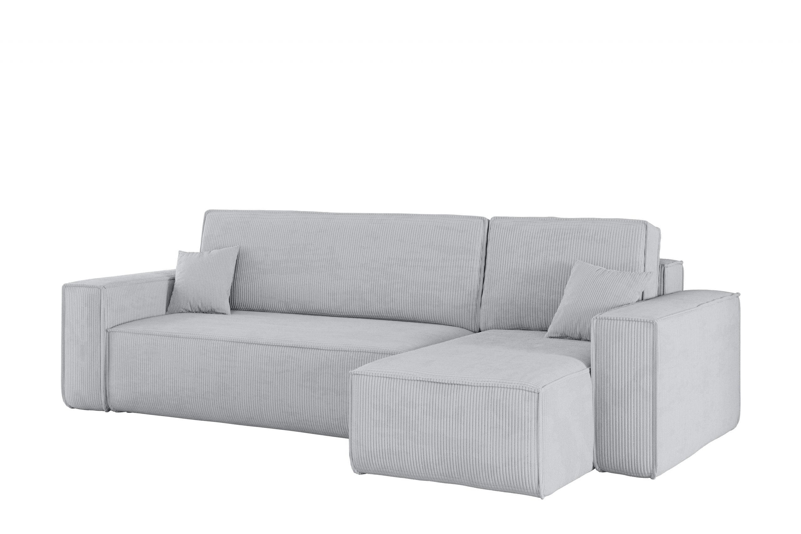 ECKSOFA Mit Schlaffunktion Und Bettkasten BEST Stoff Poso Dicker Cord Grau Rechts - Grau, Holz/Textil (244/142cm) - Kaiser Möbel