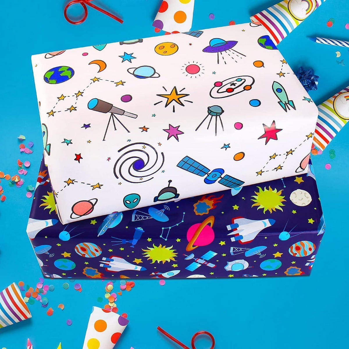 GESCHENKPAPIER Set Weltraum 5 Bögen 70 x 50 cm - Multicolor, Papier (15/0.5/20cm)