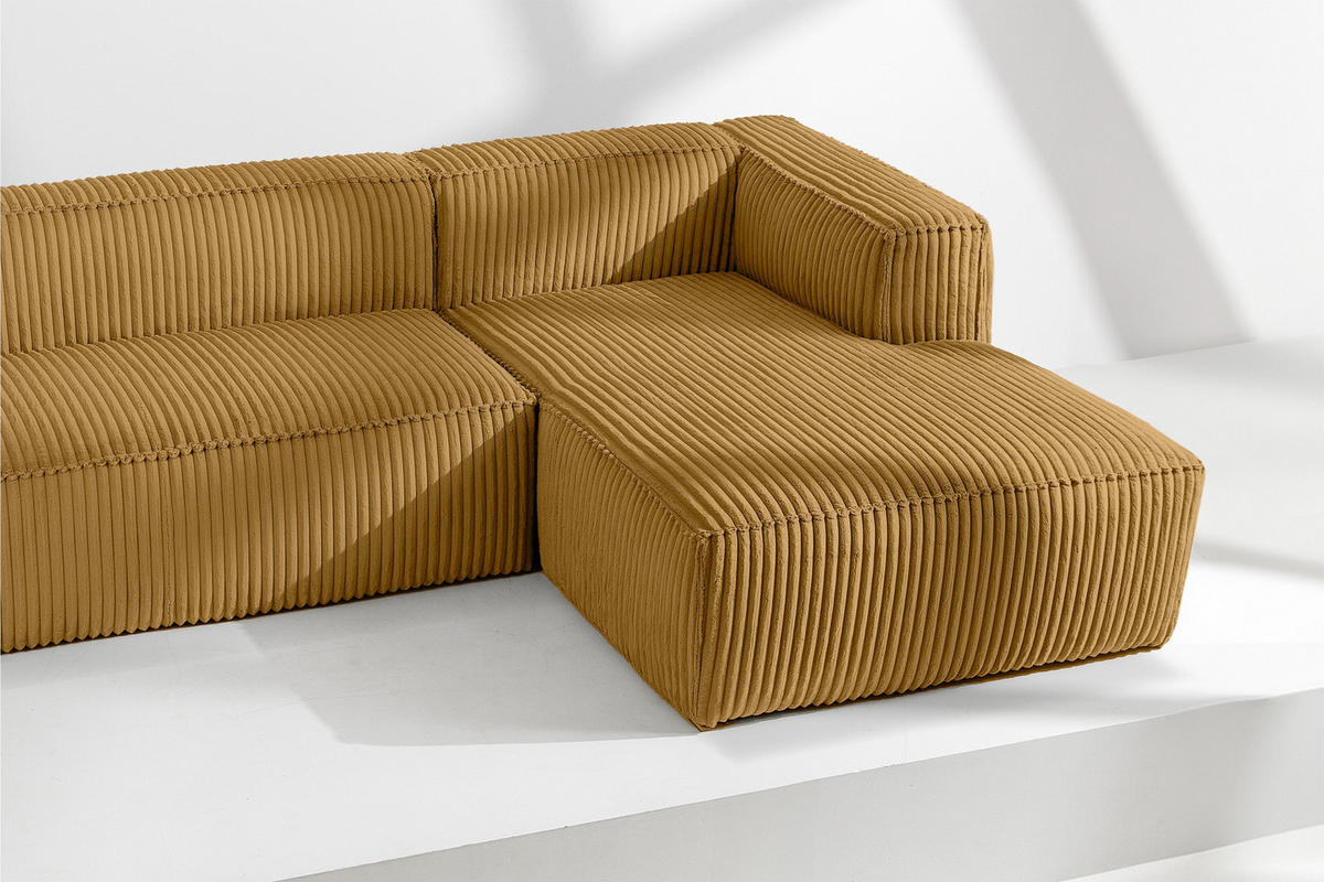 ECKSOFA-RECHTS FEROX Modern, Cord-Stoff, gelb - Gelb, Textil (305/175cm) - KONSIMO®