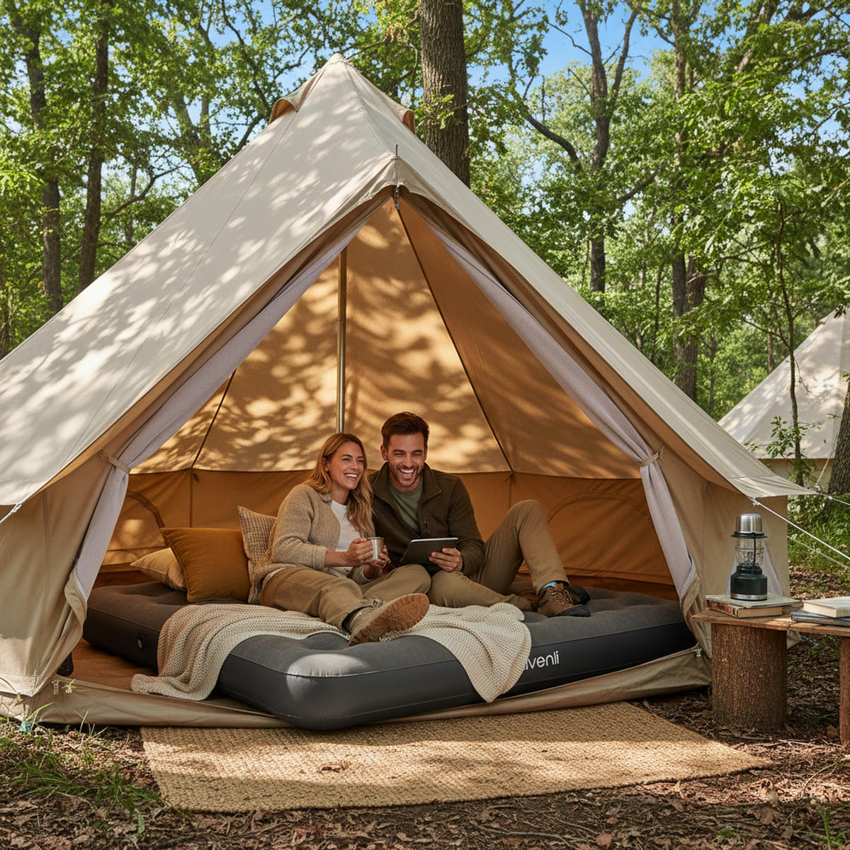 LUFTBETT Luftmatratze Camping CloudCoil grau mit Fußpumpe 203x152x22cm - Grau, Kunststoff (152/203cm) - Avenli