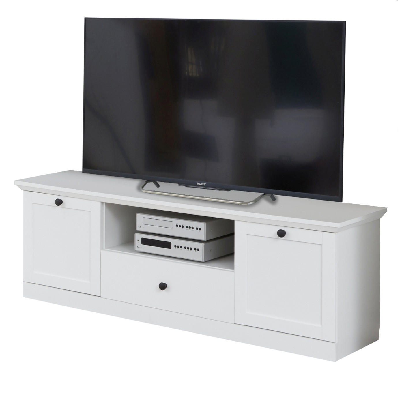 TV-LOWBOARD weiß 140 x 49 cm, Fernsehtisch im Landhaus-Stil - Silberfarben/Weiß, Holzwerkstoff/Metall (41/49/140cm) - Top.Furn