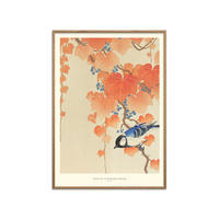 POSTER mit Rahmen A.P. Atelier - Great Tit on Paulownia Branch - Eichefarben/Orange, Holz/Papier (70/100cm) - Poster&Frame