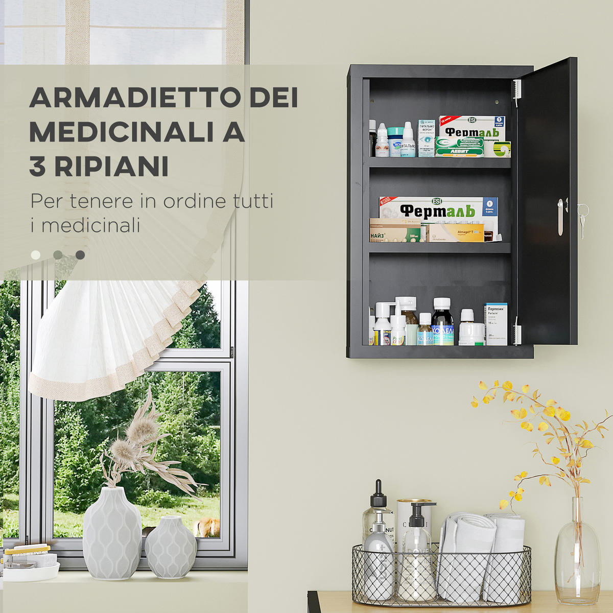MEDIZINSCHRANK Schwarz 1 Stück - Schwarz, Naturmaterialien (30/46/14cm) - GiPP