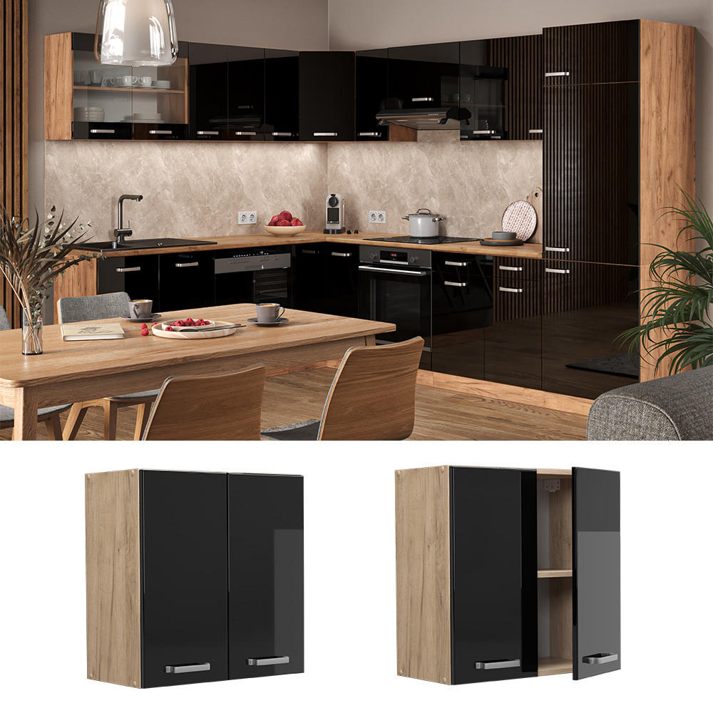 HÄNGESCHRANK R-Line Schwarz Hochglanz 60 cm - Honigeiche/Schwarz Hochglanz, Holzwerkstoff (60/60/31cm) - Vicco