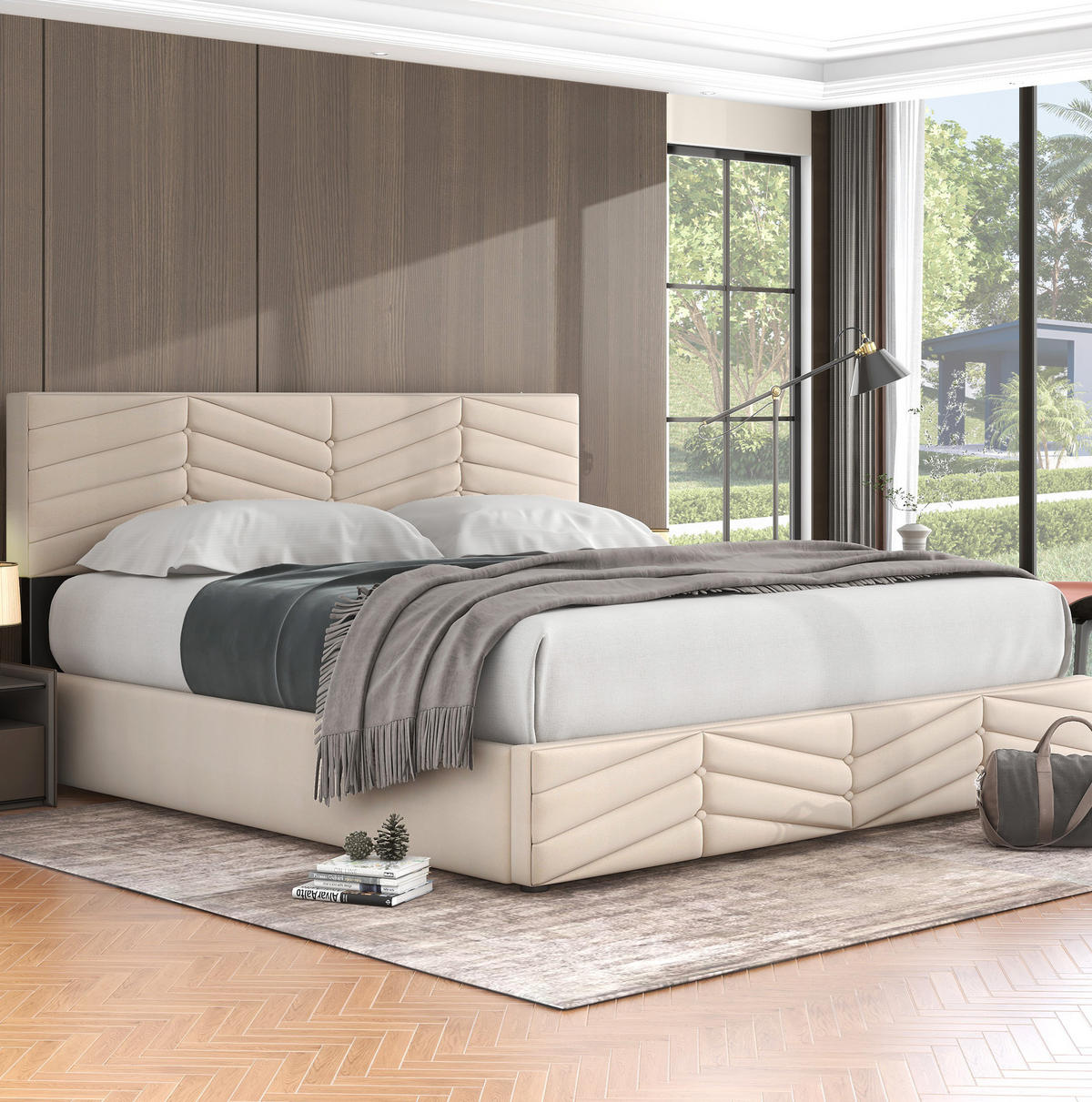 POLSTERBETT mit Bettkasten 180x200 cm Samt Beige - Beige, Metall (180/200cm) - Meubliv