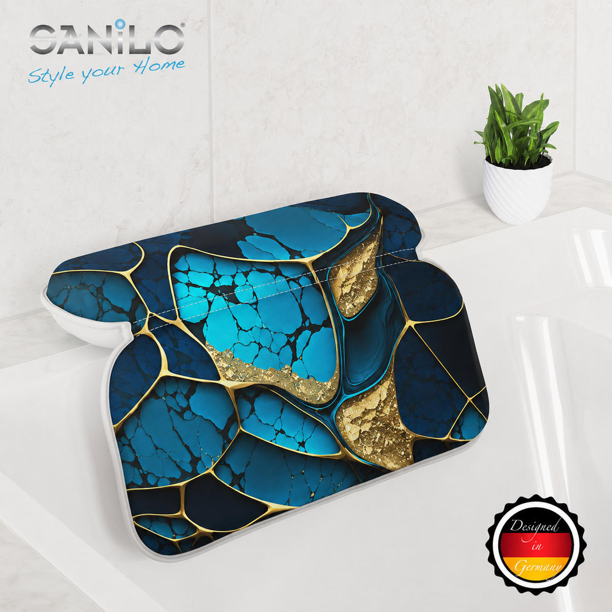 BADEWANNENKISSEN Marmor Cobalt - Blau, Kunststoff (39/5.5cm) - Sanilo