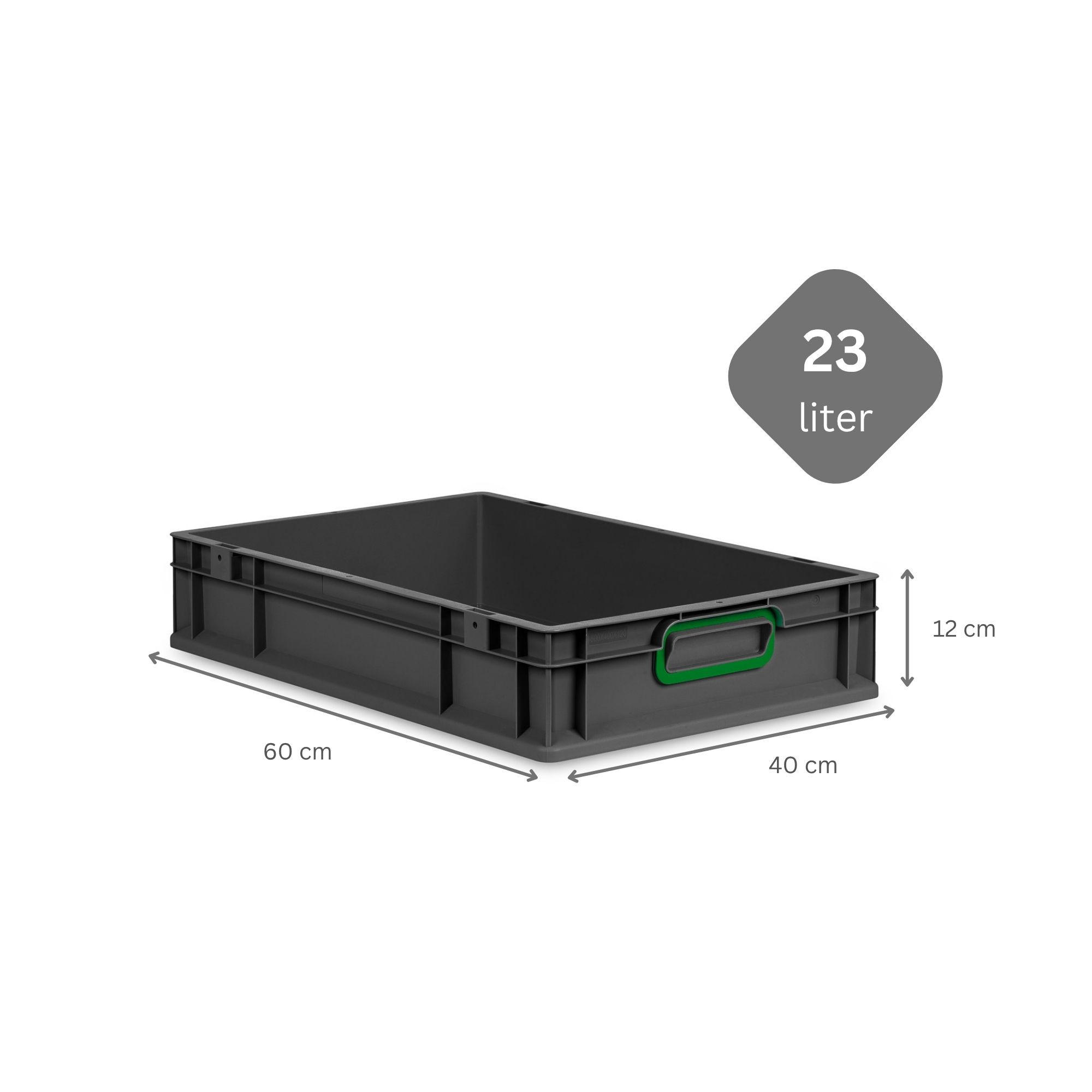 EUROBOX NextGen Color 12x40x60 cm 23 Liter Griffe grün zu, Schwarz - Schwarz/Grün, Kunststoff (40/12/60cm) - PROREGAL