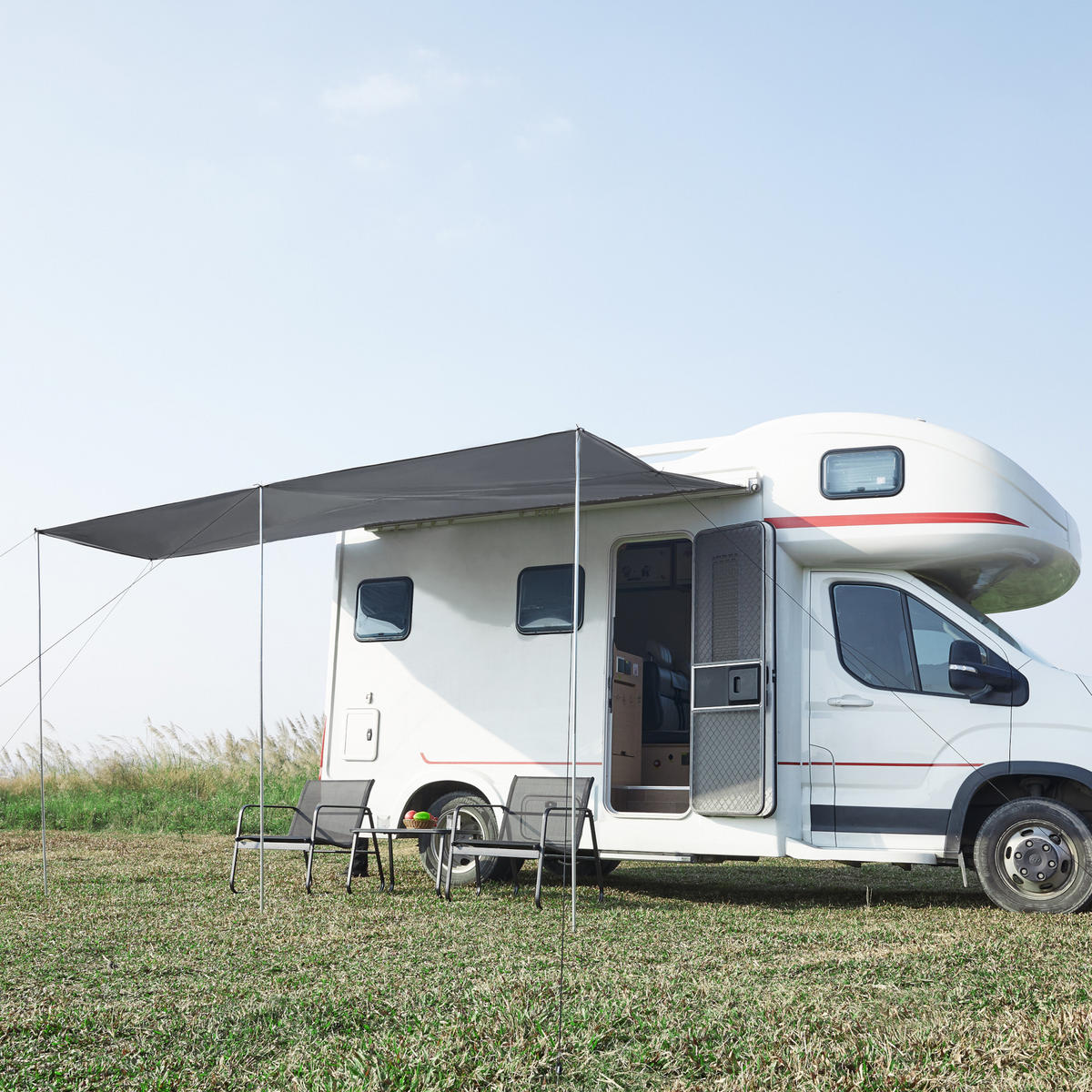 WOHNWAGEN-SONNENSEGEL Beuningen - Grau, Textil/Metall (400/235/240cm) - pro.tec