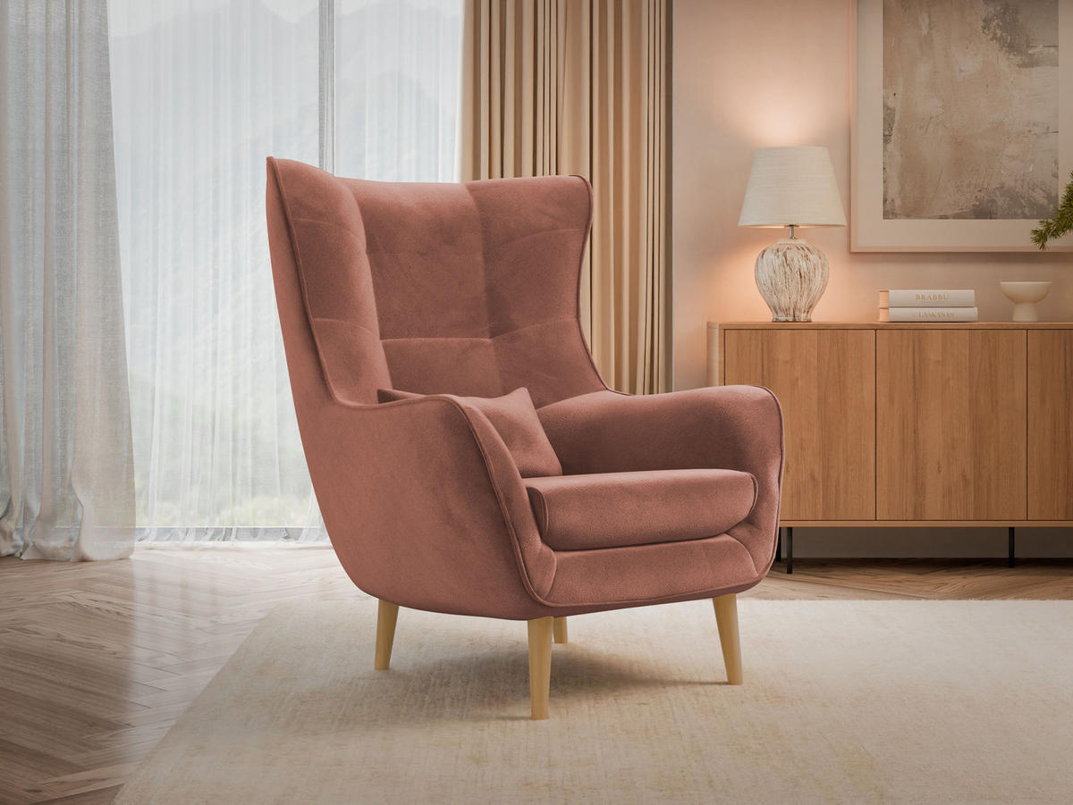 SESSEL Estjano - Beige/Rosa, Holz/Textil (80/106/95cm) - MIRJAN24