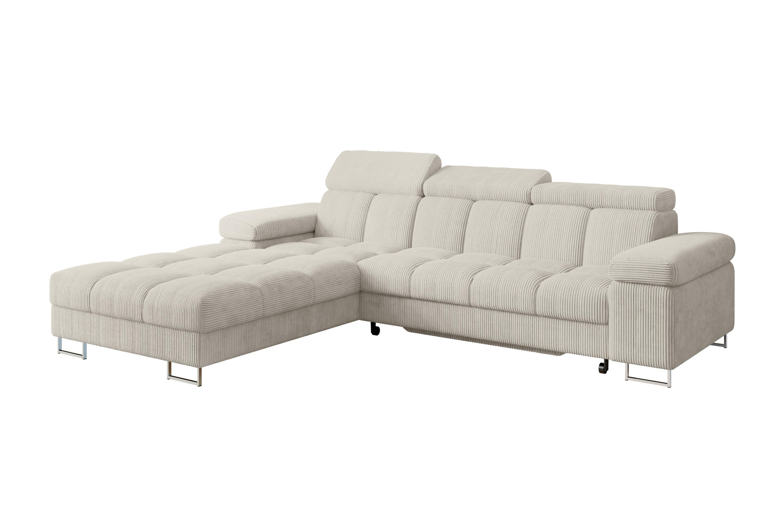 ECKSOFA mit Schlaffunktion Ottomane Links COMA L 271x203x79 Creme Cord - Mokka, Holzwerkstoff/Textil (271/203cm) - ALTDECOR