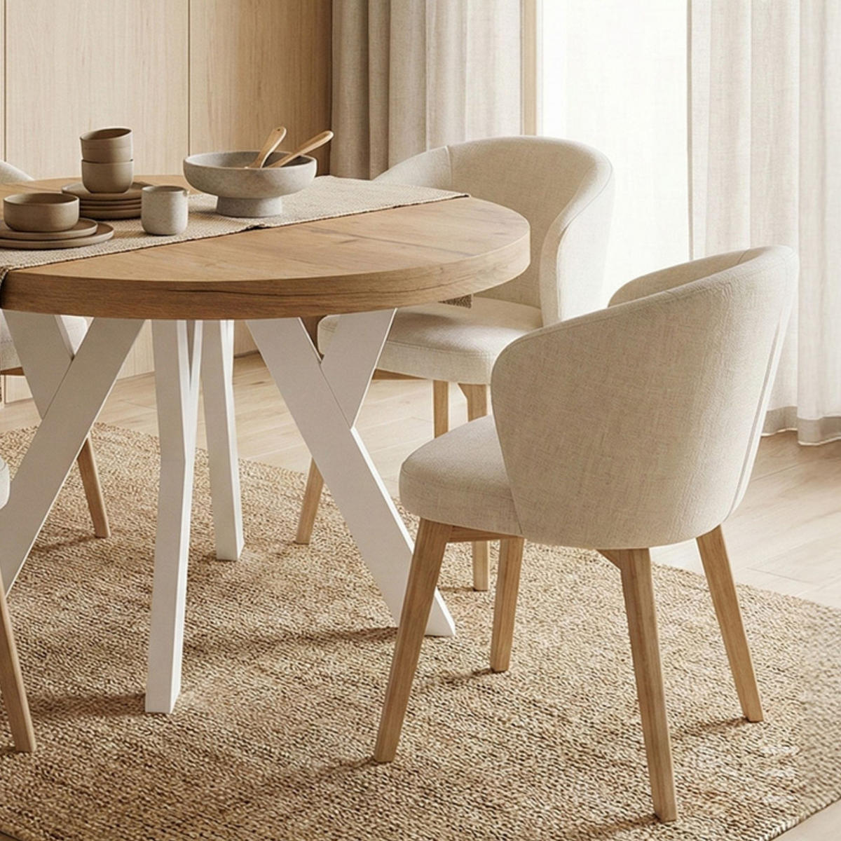 ESSTISCH Runder Ausziehbarer PERO 100/150, Lancelot / Weiß - Hellbraun, Holz (150/100/77cm) - Dekori_Interiors