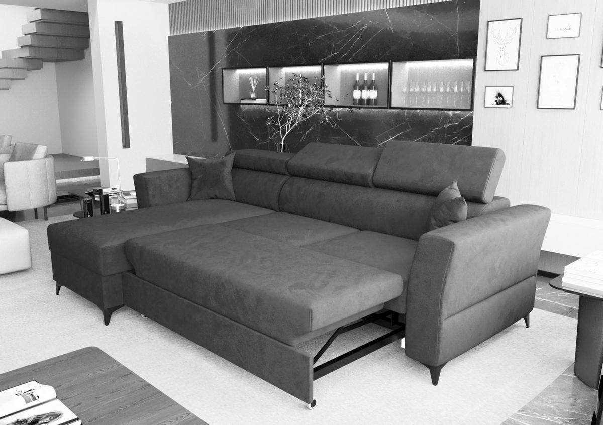 ECKSOFA L Form Ribella Türkis 265/180/100 cm Links mit Schlaffunktion - Türkis/Schwarz, Textil/Metall (180/265cm) - AX Living
