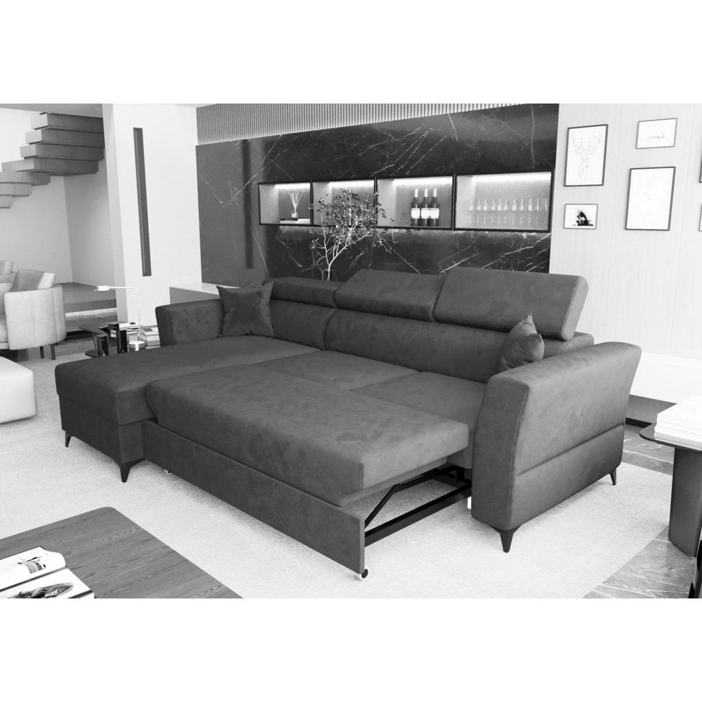 Thumbnail - AX Living Ecksofa, Dunkelblau, Textil, Uni, 4-Sitzer, Füllung: Polyurethan (Pur), L-Form,L-Form, Sockel, 265x180 cm, Woh...