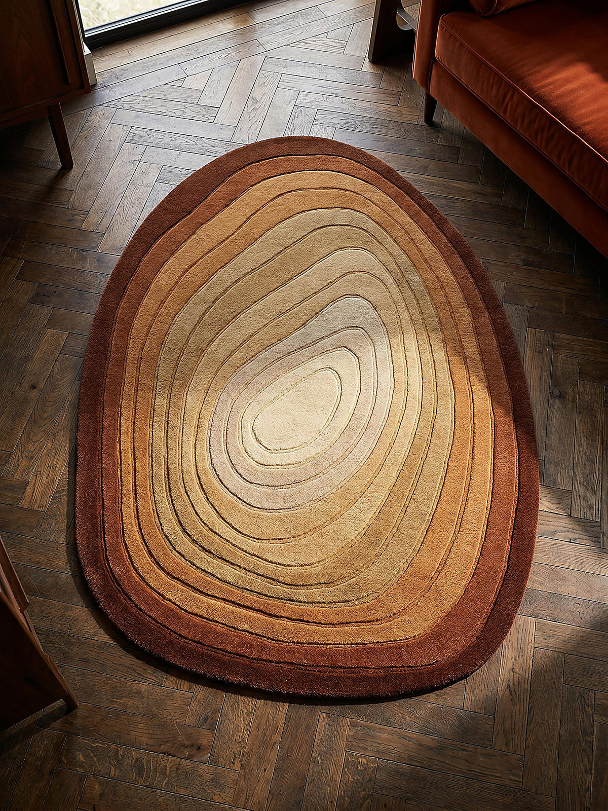 TEPPICH Wolle, Organische Form, Ombre Farbverlauf, Handgefertigt, Hoch-Tief-Flor-Effekt Terrakotta Oval 200x290 - Orange, Textil (290/200cm) - KADIMA DESIGN