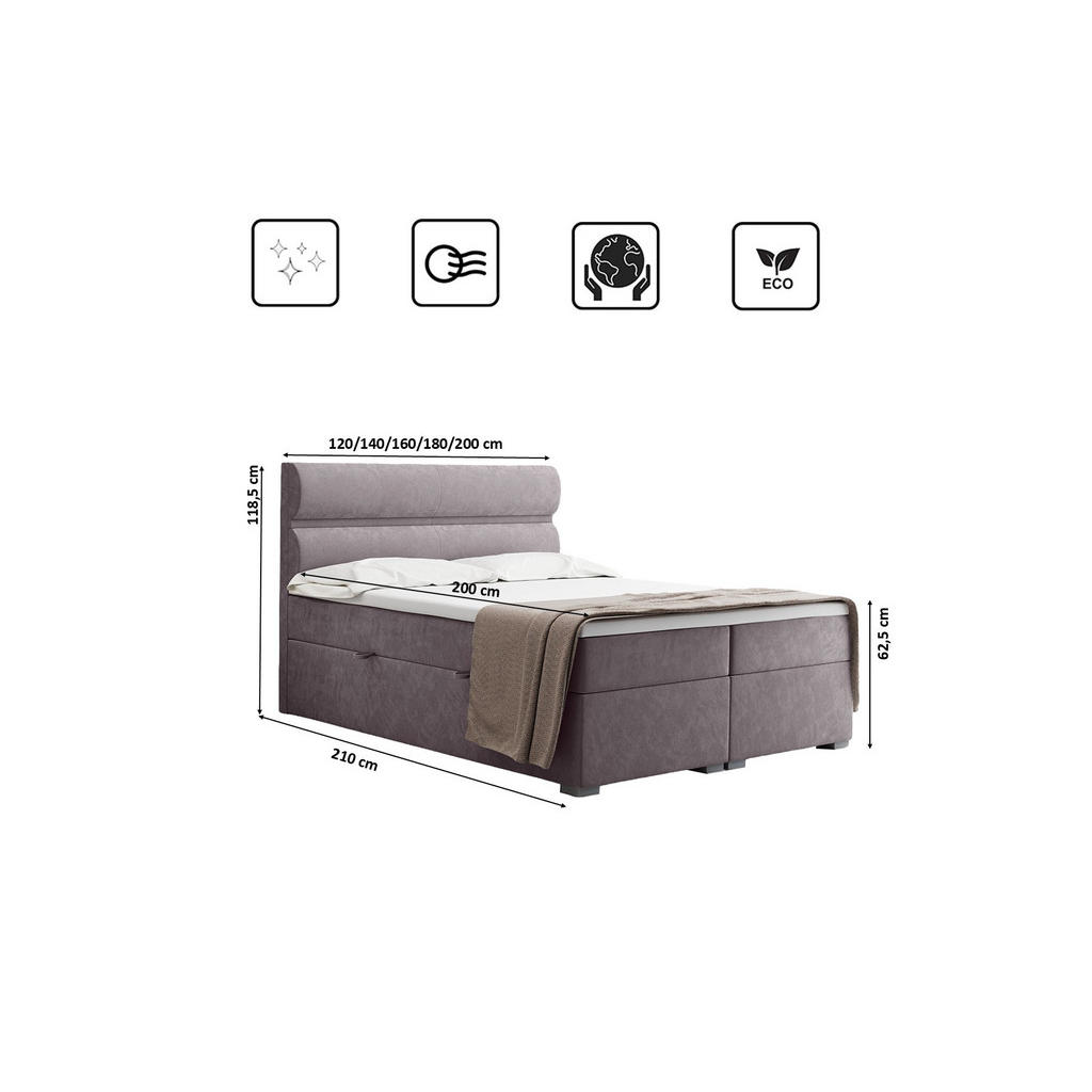 Thumbnail - Kaiser Möbel Boxbett, Lila, Textil, 2 Schubladen, H2, Höhe ca. 20 cm, einmalig seitenverkehrt montierbar,Rechteckig, eck...