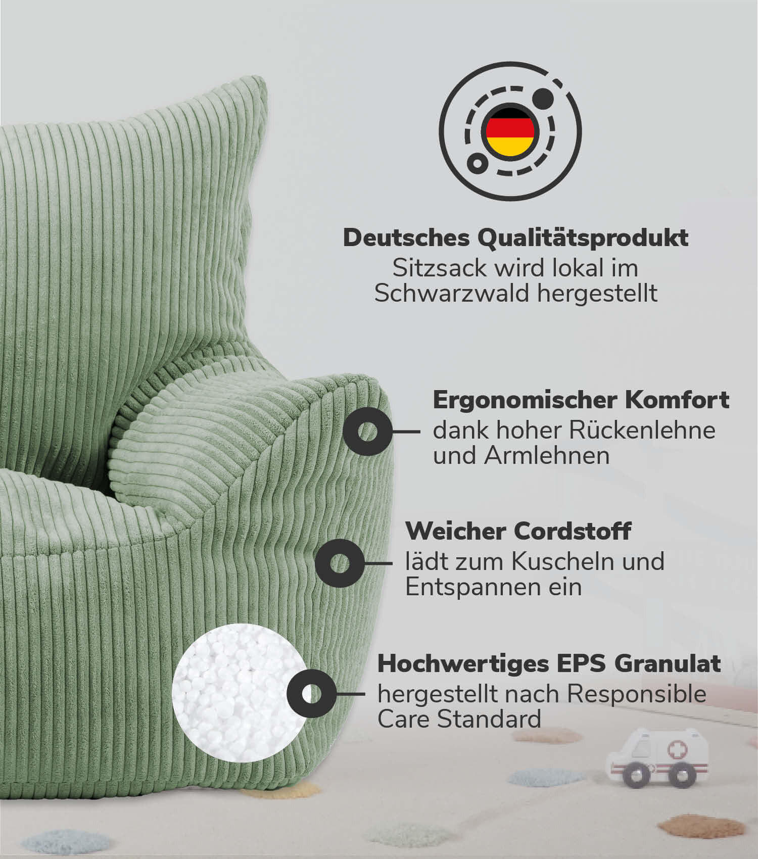 KINDERSESSEL Der Pausenheld - Grün, Textil (52/57/53cm) - Mokebo