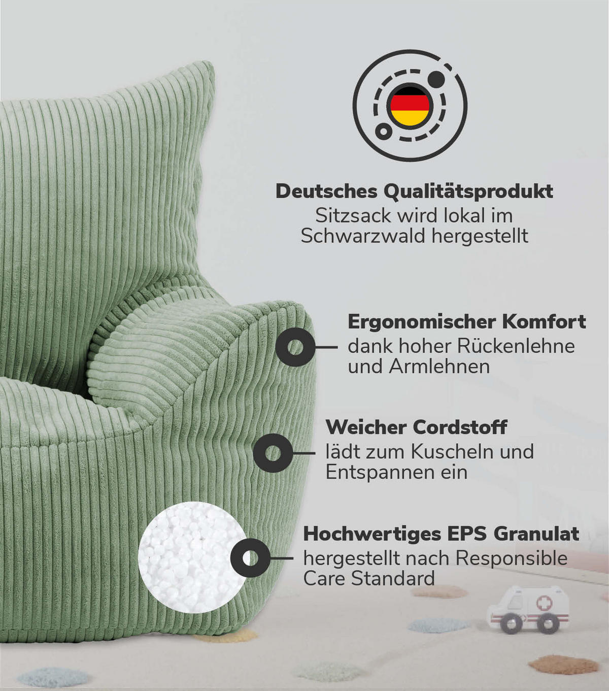 KINDERSESSEL Der Pausenheld - Grün, Textil (52/57/53cm) - Mokebo