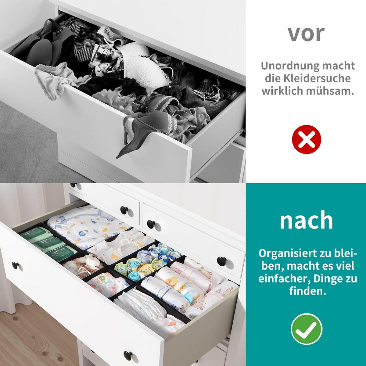 SCHUBLADEN Organizer 16er Set Schwarz - Multicolor, Textil (28/12/28cm)