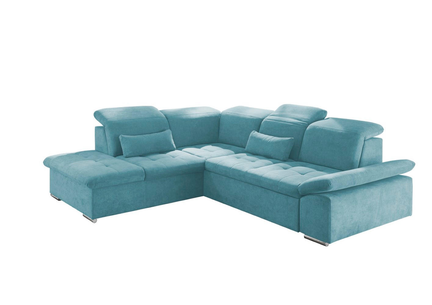 ECKSOFA mit Schlaffunktion mit Bettkasten und verstellbaren Kopf- und Rückenlehnen - Chromfarben/Blau, Textil (276/240cm) - ed exciting design