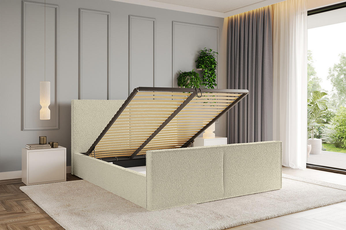 POLSTERBETT mit Bettkasten, Fußteil und Lattenrost, Boxbett mit Matratze H3/H4 - EMMI-Z 160x200 Beige - Taupe, Holzwerkstoff/Textil (160/200cm) - ALTDECOR
