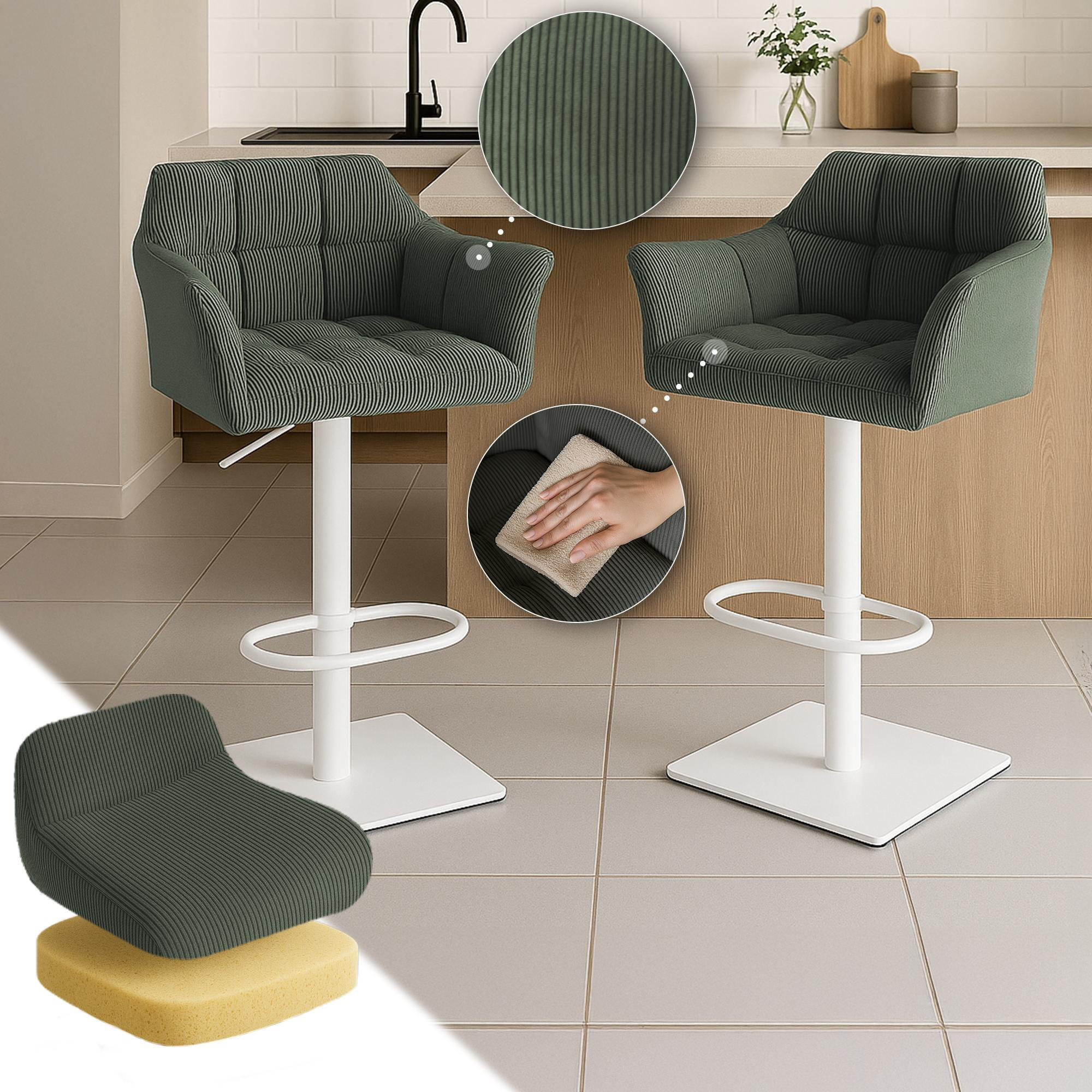 BARHOCKER Cord Grün - Weiß/Grün, Textil/Metall (64/88/45cm) - CLP