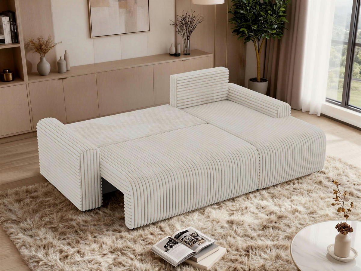 ECKSOFA NESSARO L Beige Cord - Rechts Seite - Beige/Schwarz, Kunststoff/Textil (151/244cm) - MKS