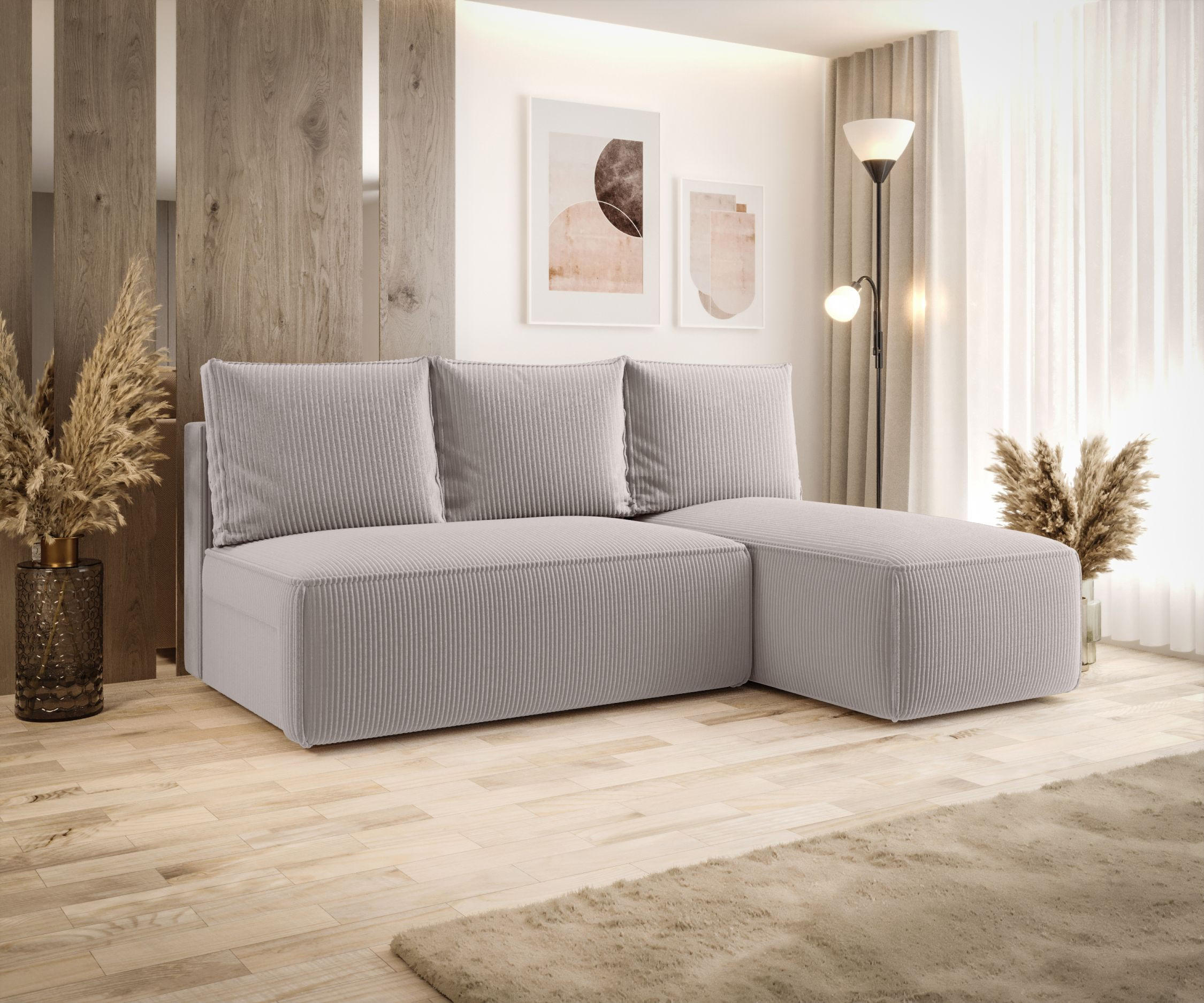 ECKSOFA mit Schlaffunktion SAVIO MINI Poso 100 Rechts - Ecru, Textil (200/140cm) - Bedante