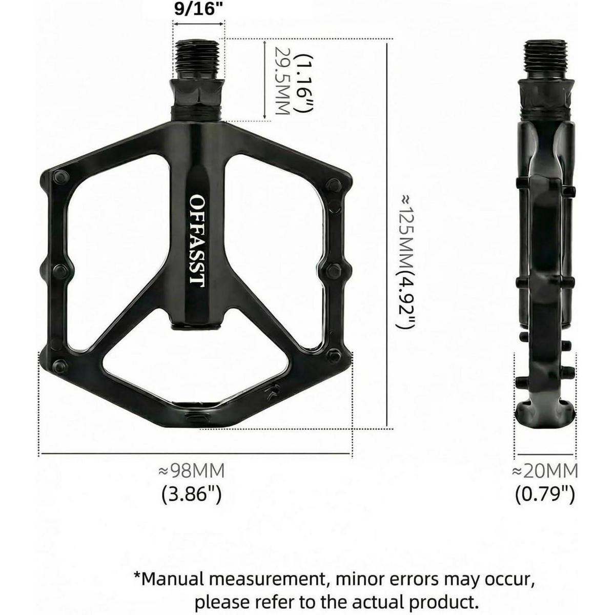 FAHRRADPEDALE Flats CNC Aluminium 9/16" mit 6 Anti-Rutsch-Stiften - Schwarz, Metall (9.8/2/12.5cm)