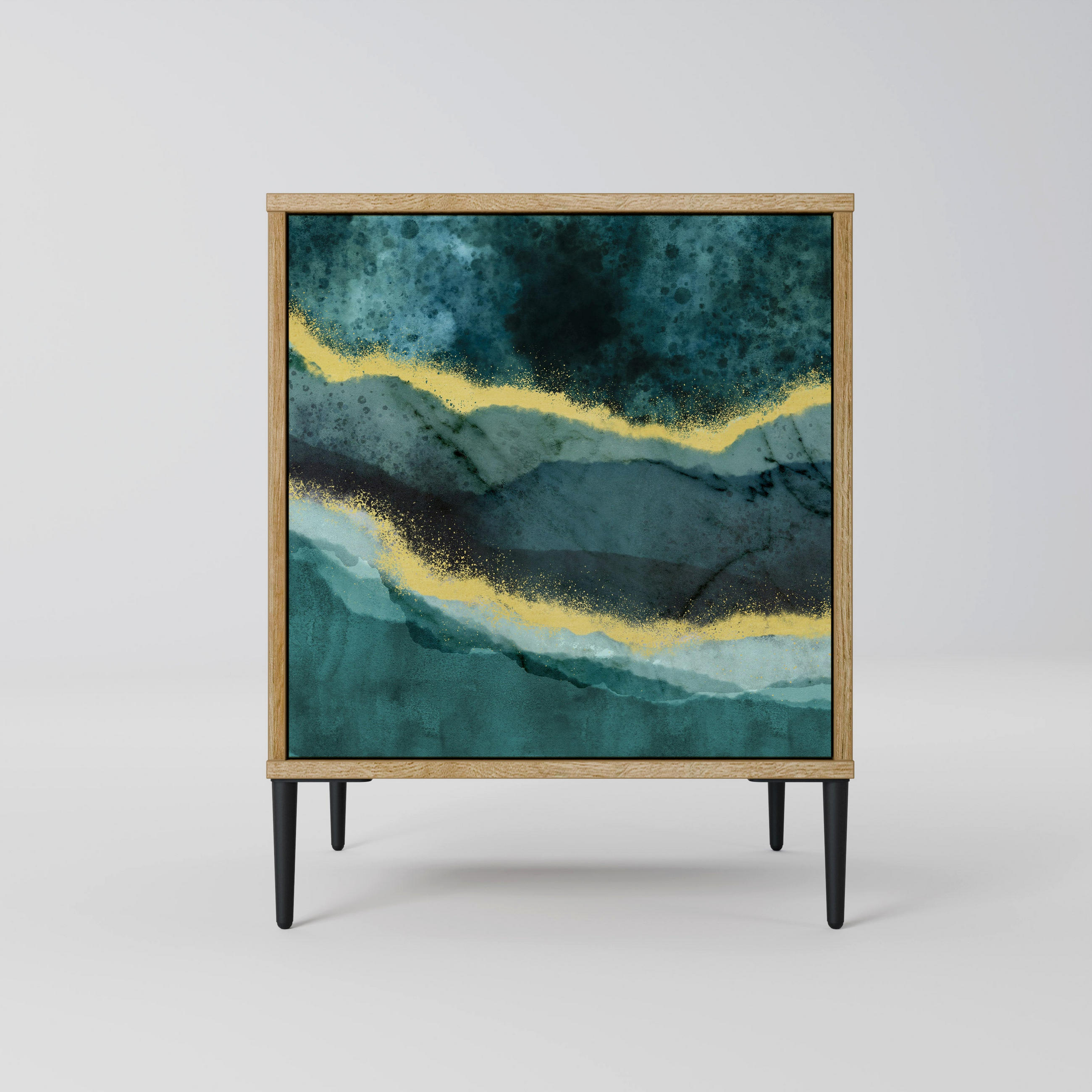SIDEBOARD GOLDRUSH ODYSSEY, Eichefarben, 57,5x42x72,5 cm, Schwarze Metallfüße - Eichefarben/Multicolor, Holzwerkstoff/Metall (57.5/72.5/42cm) - SpaceRebels