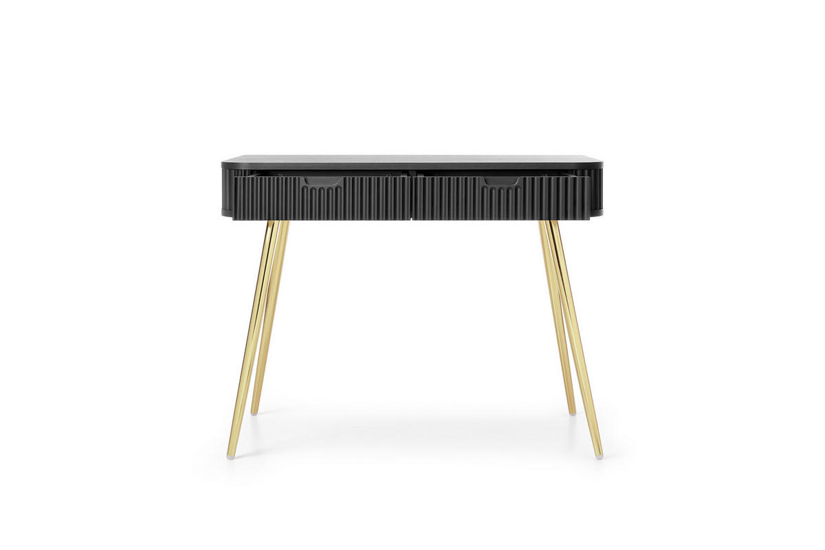 KONSOLENTISCH PORTO (Oval, Rillenfront, Schwarz Matt, Goldene Füße) - Goldfarben/Schwarz, Holz/Holzwerkstoff (49/103/80cm) - Ravio