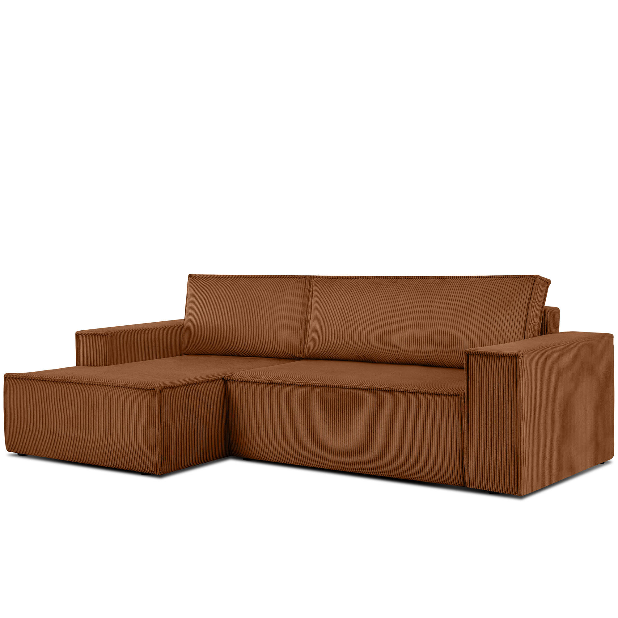 ECKSCHLAFSOFA-LINKS NAPI in Pet Friendly Cord-Stoff, rot - Rot/Schwarz, Textil (262/148cm) - KONSIMO®