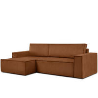 ECKSCHLAFSOFA-LINKS NAPI in Pet Friendly Cord-Stoff, rot - Rot/Schwarz, Textil (262/148cm) - KONSIMO®