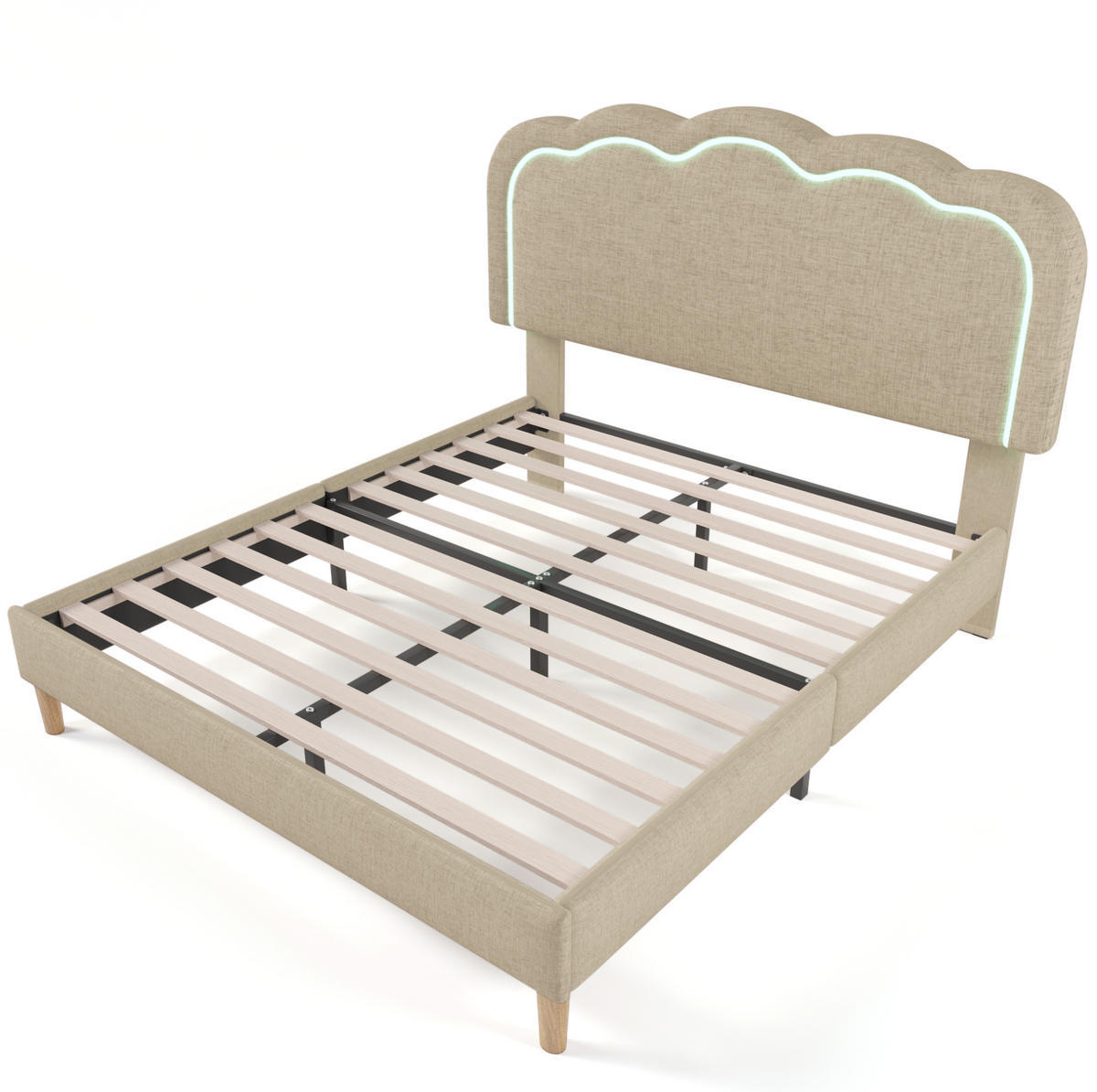 POLSTERBETT 140/200 cm aus Leinen mit LED-Kopfteil Beige - Beige, Textil (140/200cm) - Modenvie