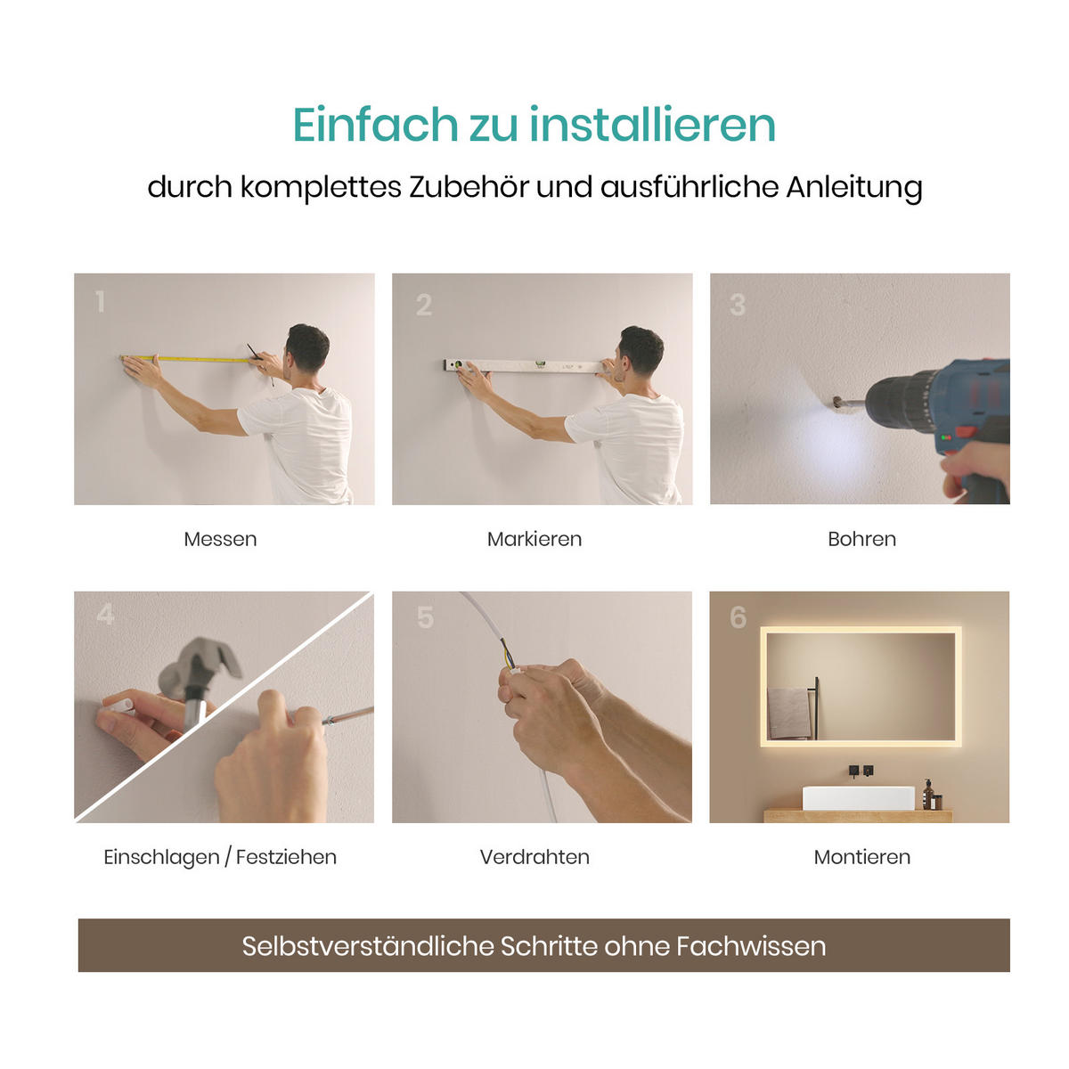 BADSPIEGEL mit Beleuchtung 100/60/3,5 cm - Weiß, Glas (60/3.5/100cm) - EMKE