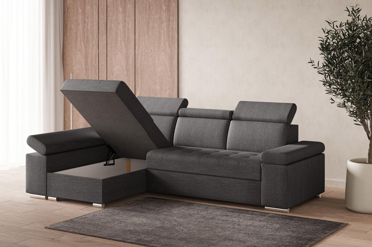 ECKSOFA mit Schlaffunktion Luka L Twist 20 - Grau - Links - Silberfarben/Grau, Holzwerkstoff (260/168cm) - Möblo