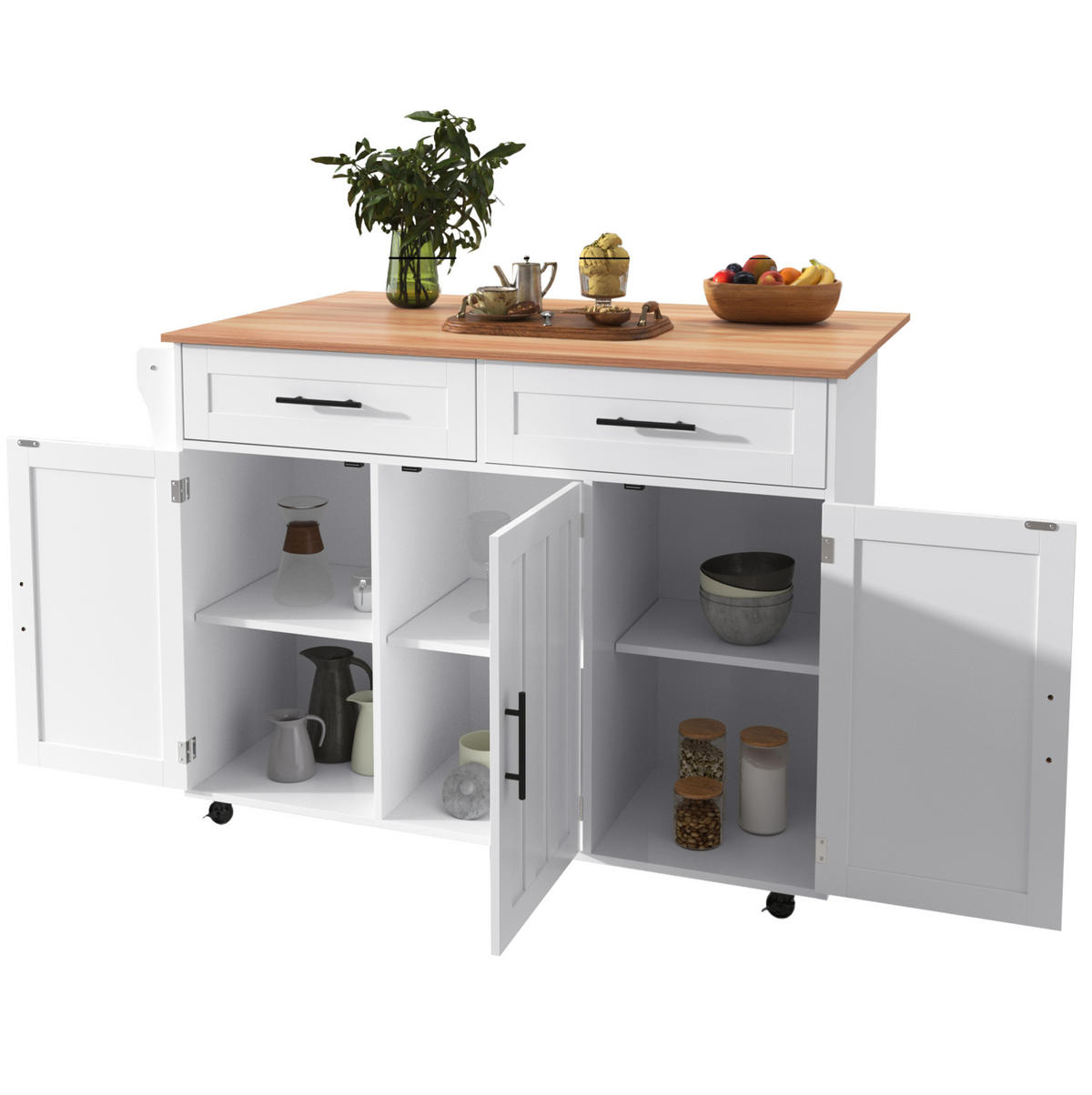 KÜCHENINSEL 129/46/91,5 cm aus MDF mit klappbarer Tischplatte Weiß/Natur - Weiß, Holzwerkstoff (129/91.5/71cm) - Modenvie