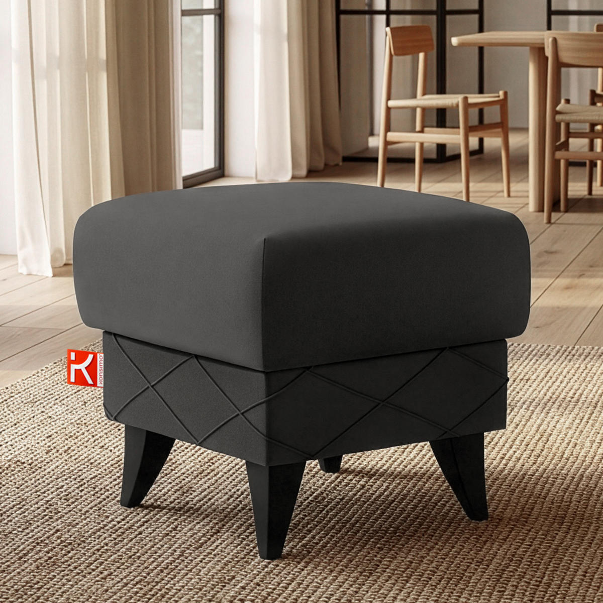 HOCKER GUSTAVO III Fußstütze, Velours, Anthrazit - Anthrazit, Holz/Holzwerkstoff (53/49/53cm) - KONSIMO®