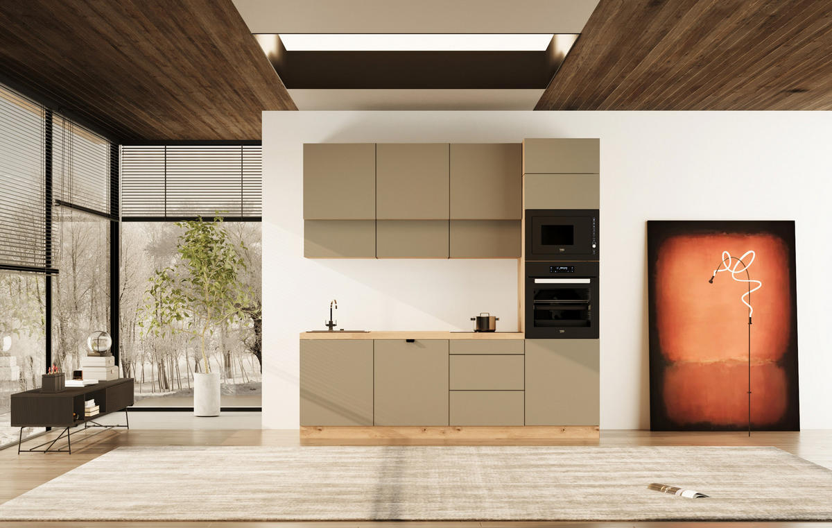 KÜCHENZEILE 240 cm - Langen KL27-M240 - in Beige/Matt - Beige, Holz (240/248/58cm)