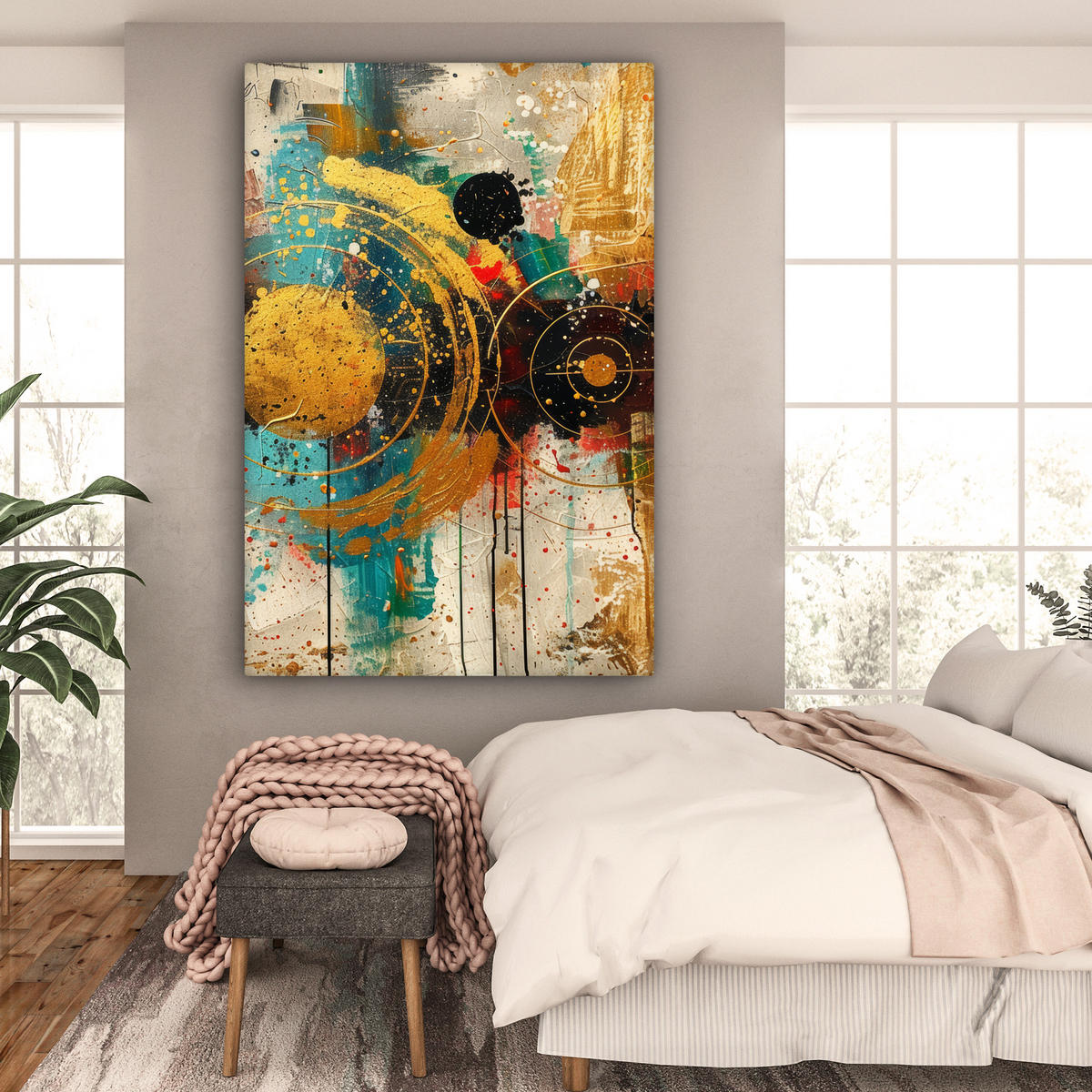 OBRAZ NA PLÁTNE Abstraktné - umenie - zlaté - moderné 90x140 cm - viacfarebná, textil (90/140cm) - MuchoWow