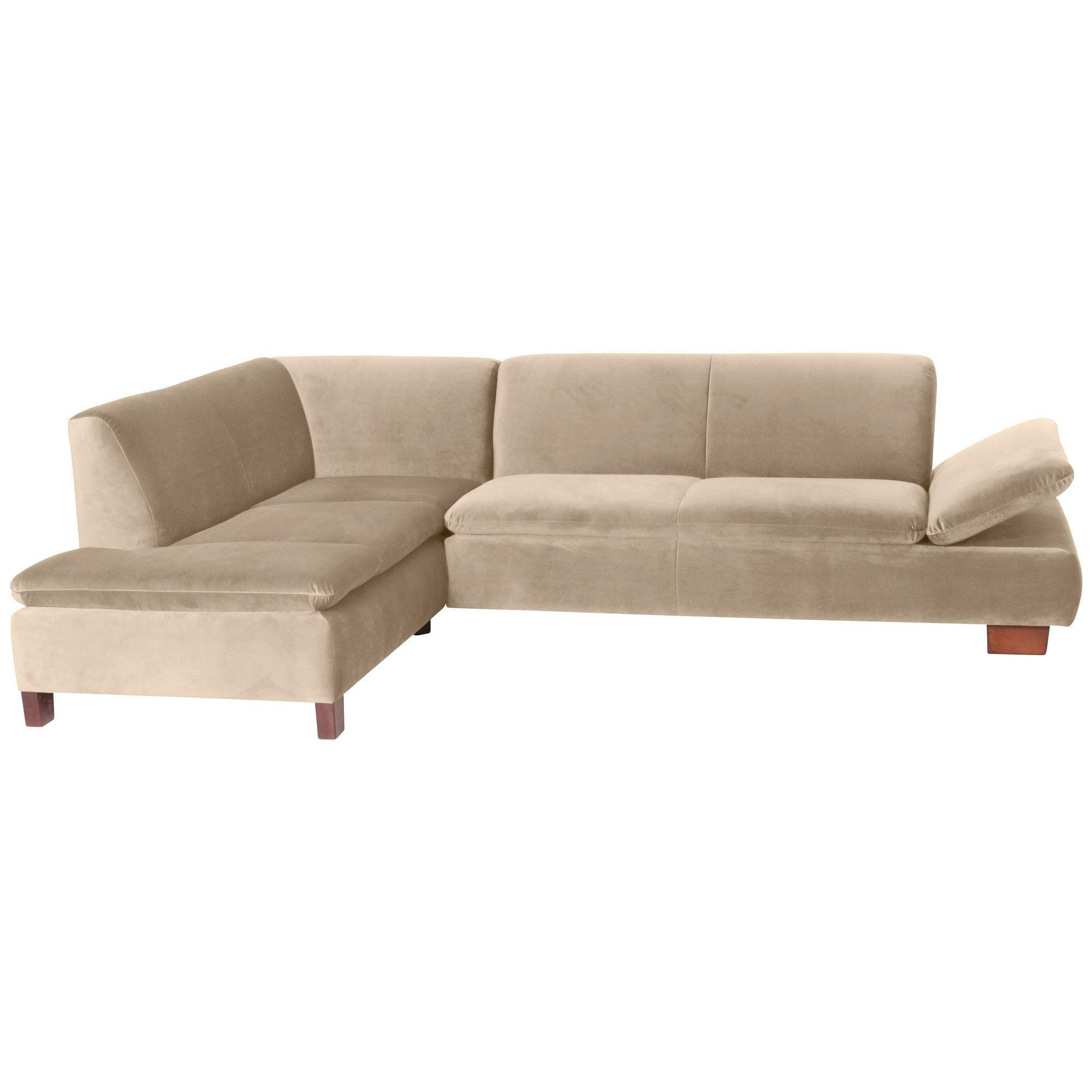 ECKSOFA mit Ottomane links Kaye Bezug Samtvelours Buche nussbaum dunkel / sand - Sandfarben, Kunststoff (190/270cm) - 58aufmkessel