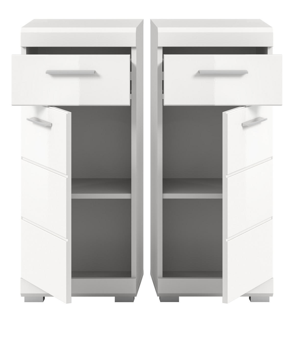 BADKOMMODE weiß Hochglanz 37 x 88 cm, Badschrank Türanschlag wechselbar - Weiß Hochglanz/Silberfarben, Holzwerkstoff/Kunststoff (37/88/31cm) - Inn.Furn